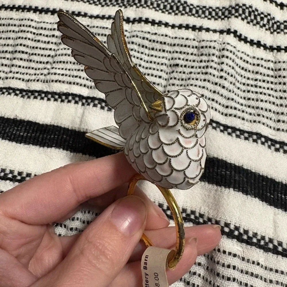 Pottery Barn Cloisonné Enamel‎ Napkin Rings Set 5 Nature Dragonfly Owl Turtle